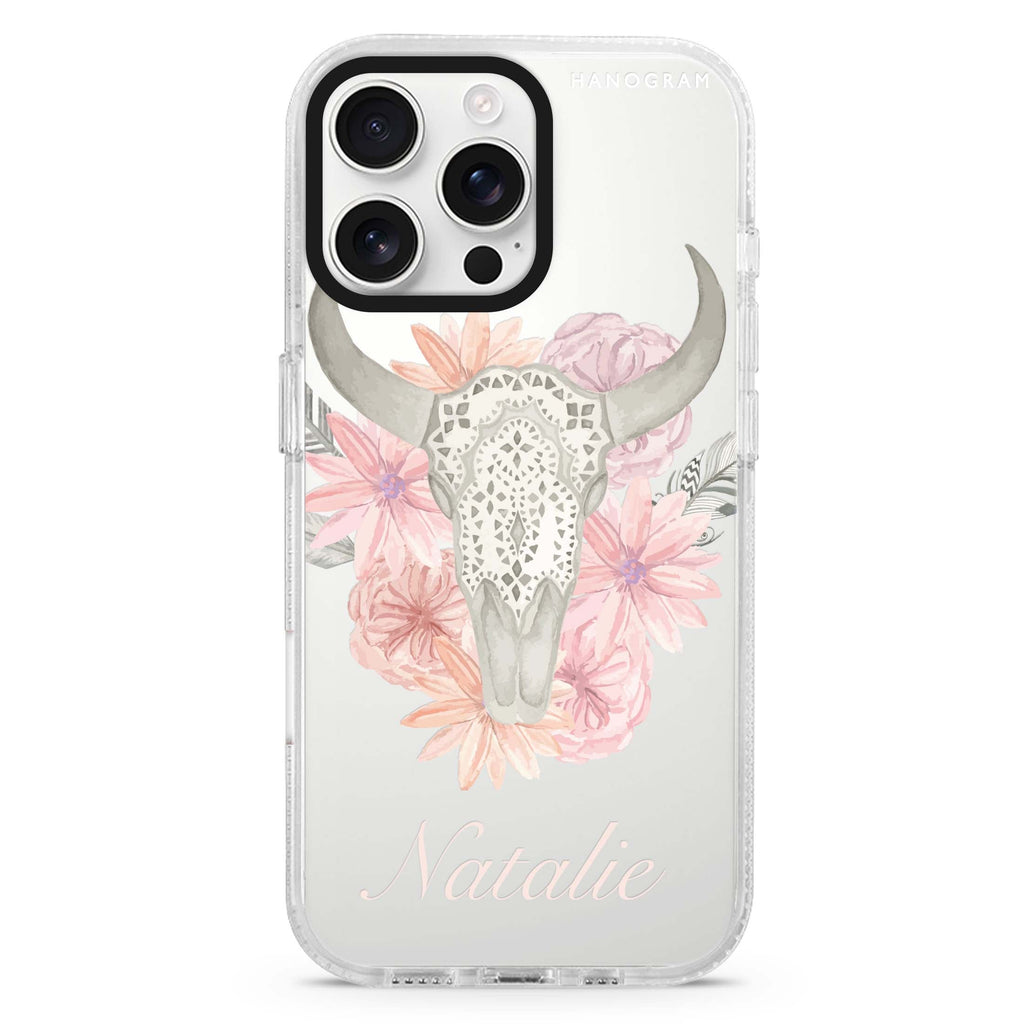 Skull Bull & Watercolor Flowers iPhone 16 Pro & 16 Pro Max Case - Personalized and Stylish Protection