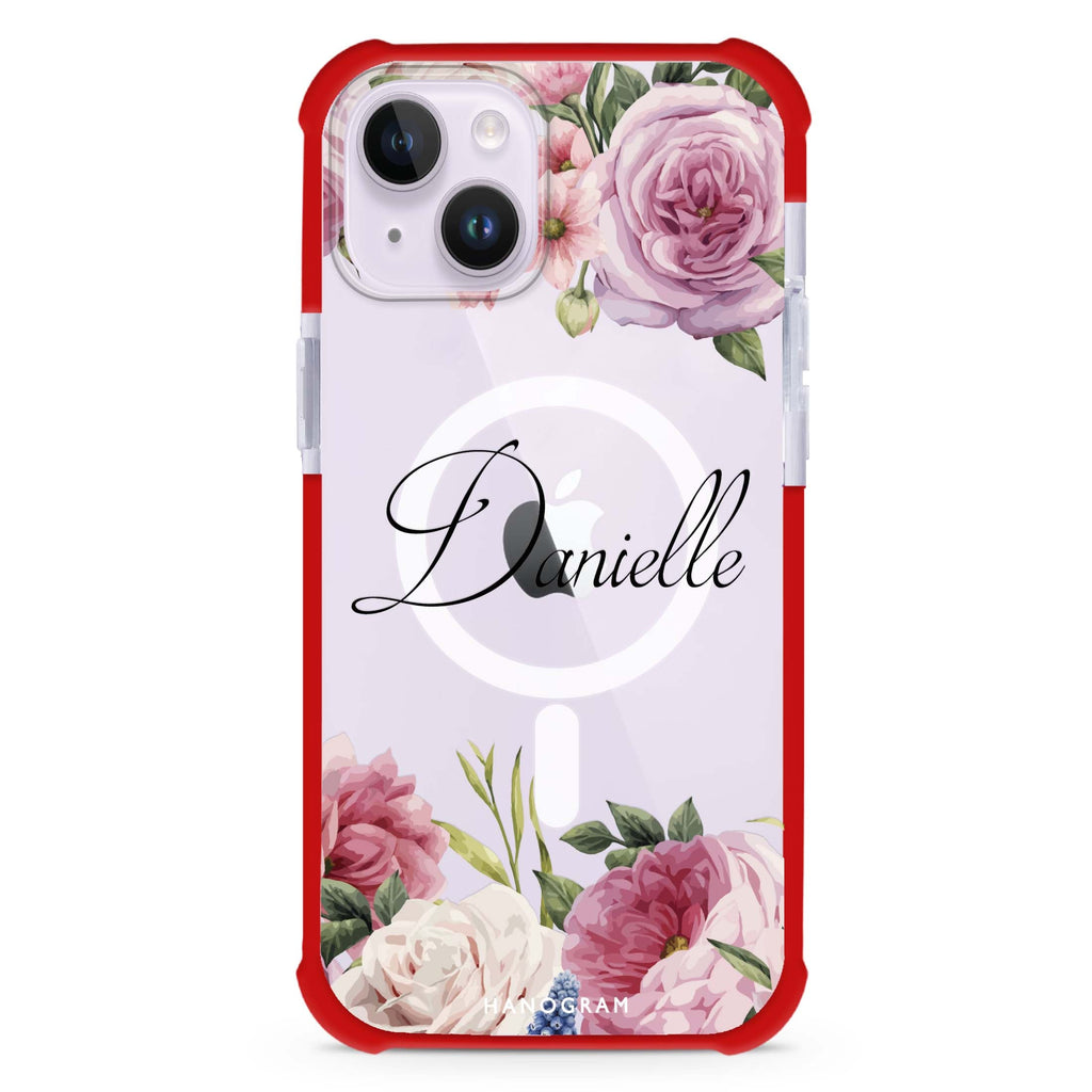 Light Pink Floral iPhone 15 Plus MagSafe Compatible Ultra Shockproof Case