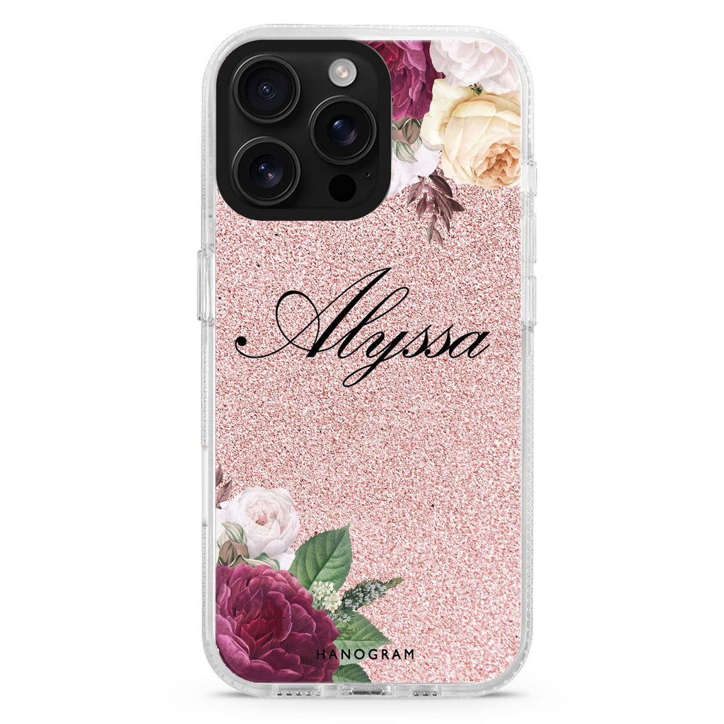 Glittering Floral iPhone 16 Pro & 16 Pro Max Case - Personalized and Stylish Protection