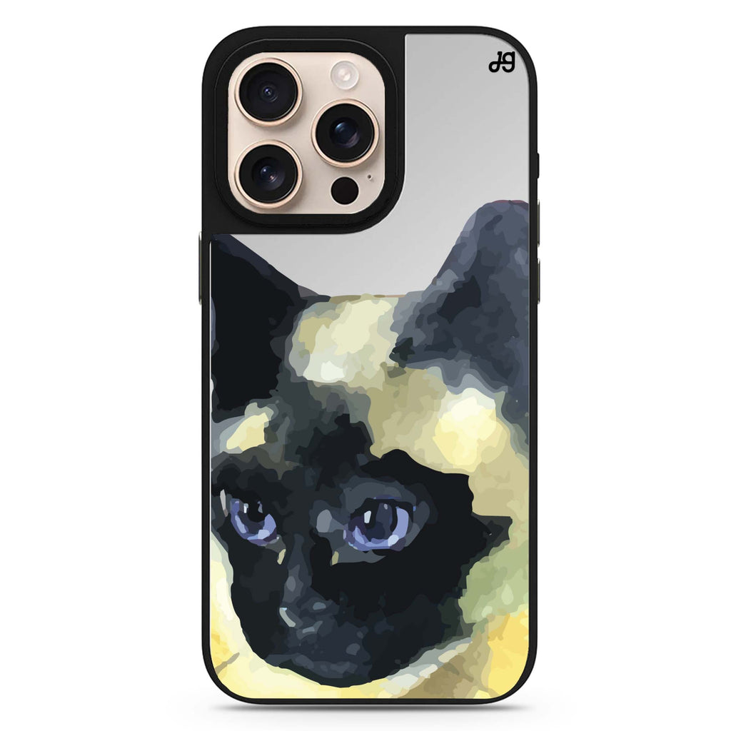Reflective iPhone 16 Pro Mirror Case – Watercolour Cat Design