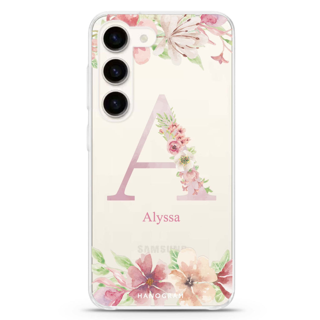 Monogram & Floral Samsung Galaxy S23 Plus Case - Personalized and Stylish Protection