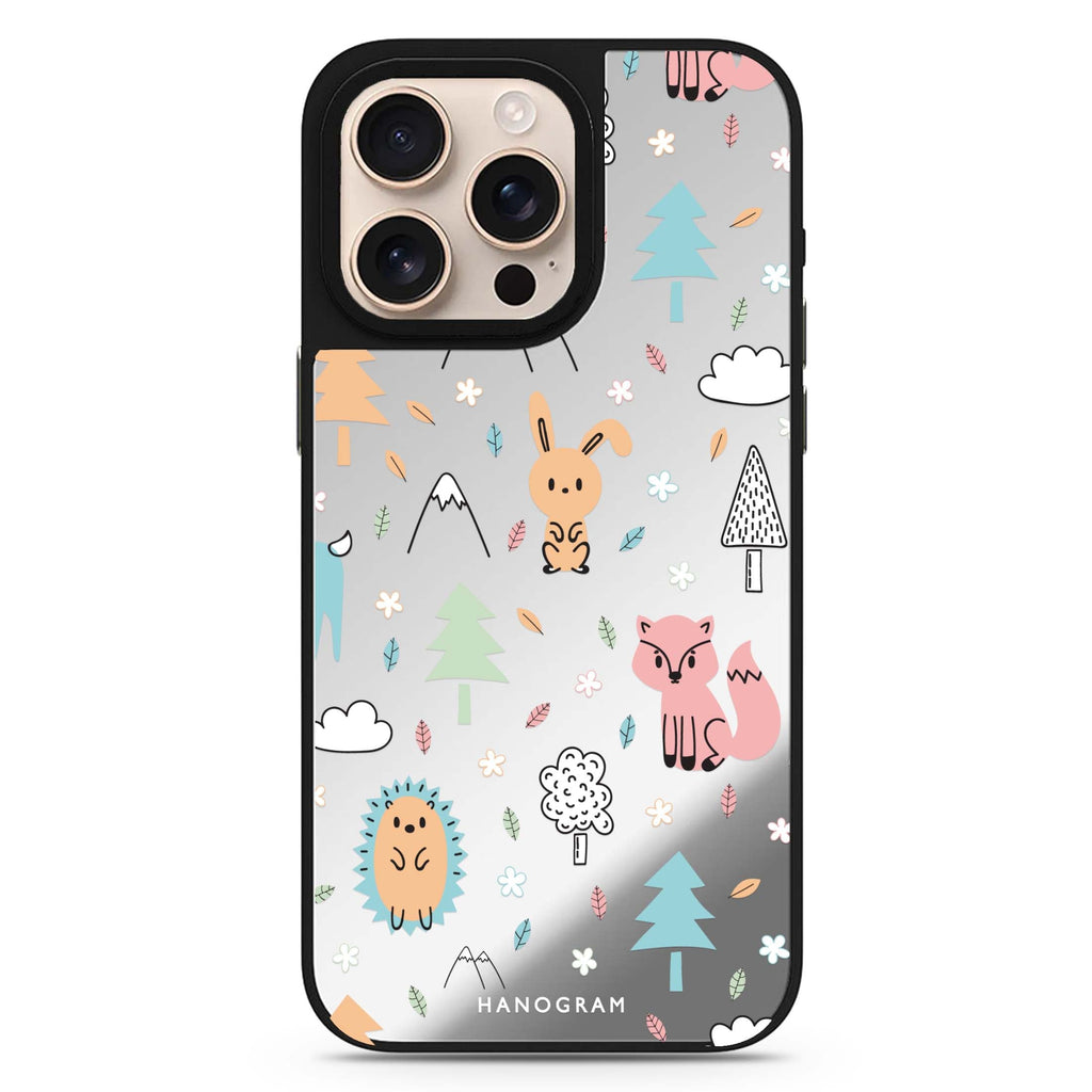 Reflective iPhone 16 Pro Mirror Case – Whimsy Wildlife Design