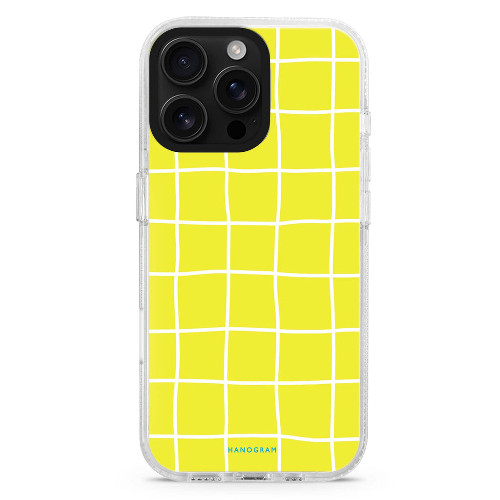 Yellow Checked Pattern iPhone 15 Pro MagSafe Compatible Ultra Clear Case