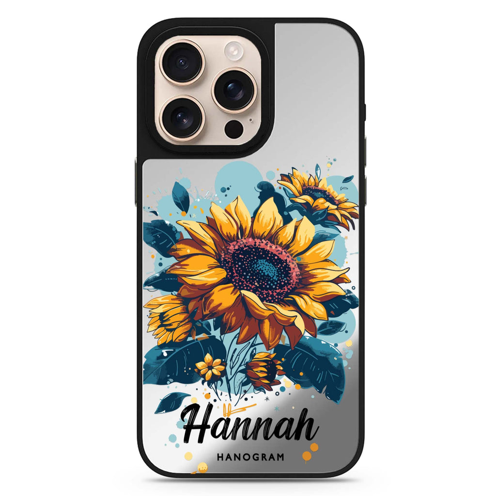 Reflective iPhone 16 Pro Mirror Case – Sun-Kissed Petals Design