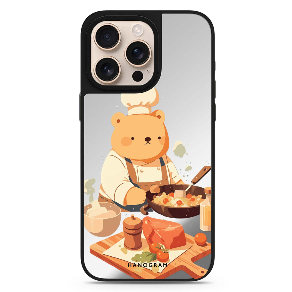 Reflective iPhone 16 Pro Mirror Case – Culinary Bear Design