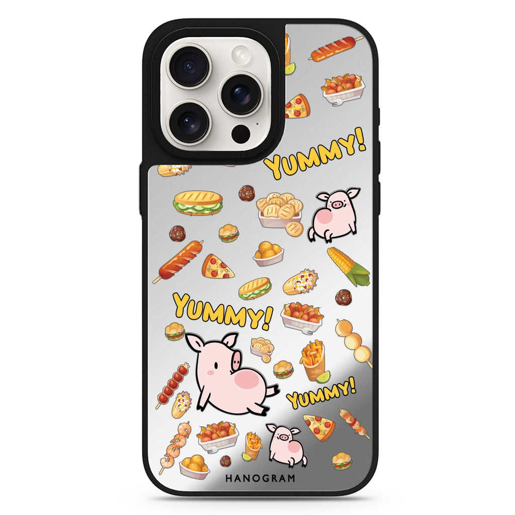 Reflective MagSafe Compatible iPhone 16 Mirror Case – Yummy Piggy Design