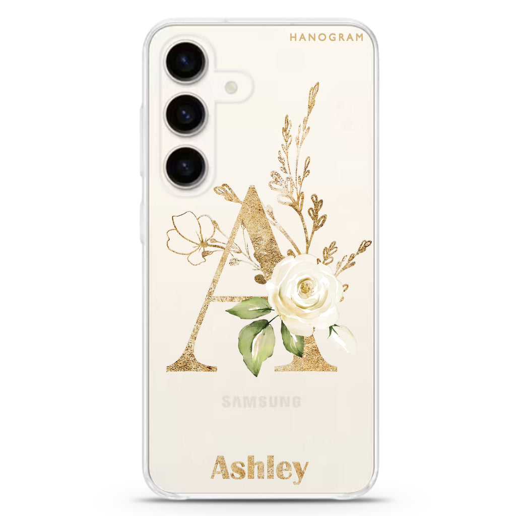 Golden Floral Monogram Samsung Galaxy Ultra Clear Case