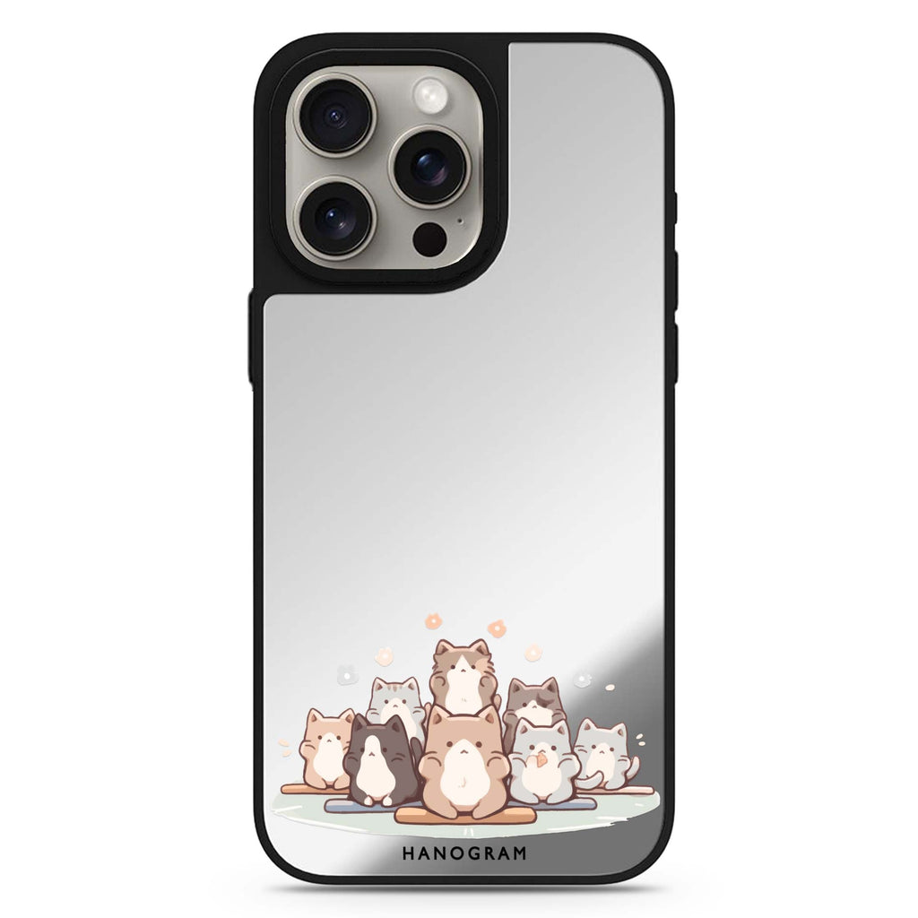 Reflective MagSafe Compatible iPhone 16 Mirror Case – Zen Cat Calm Design