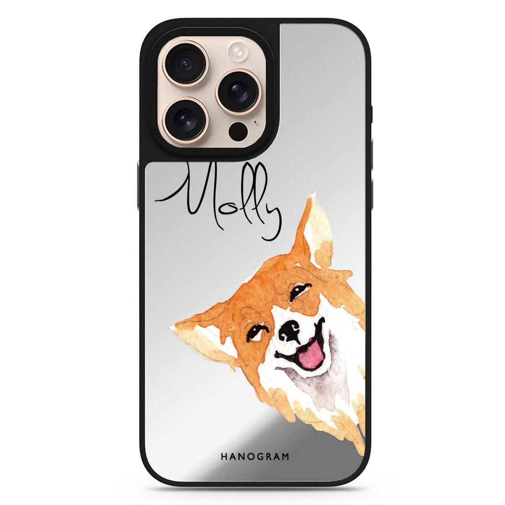 Reflective iPhone 16 Pro Mirror Case – Welsh Corgi Design