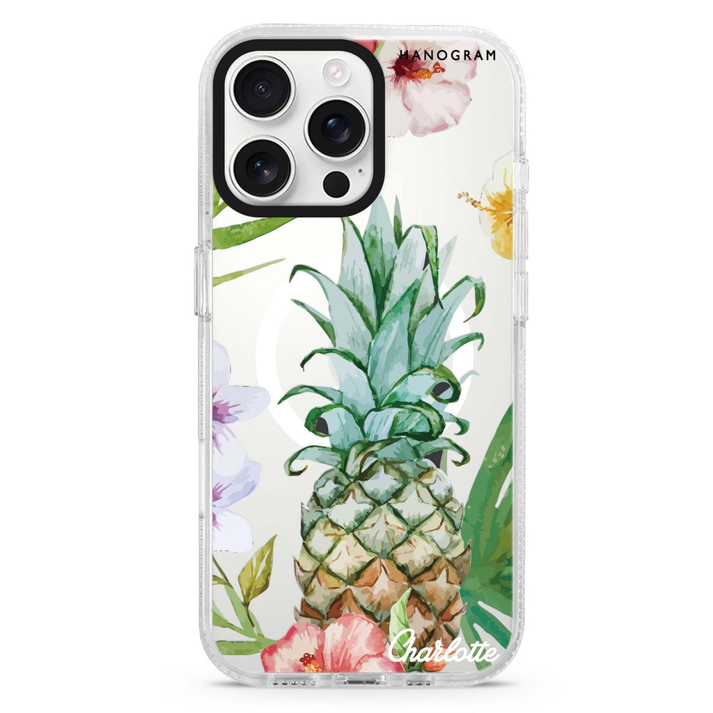 Pineapple & Floral iPhone 14 Pro Max MagSafe Compatible Ultra Clear Case