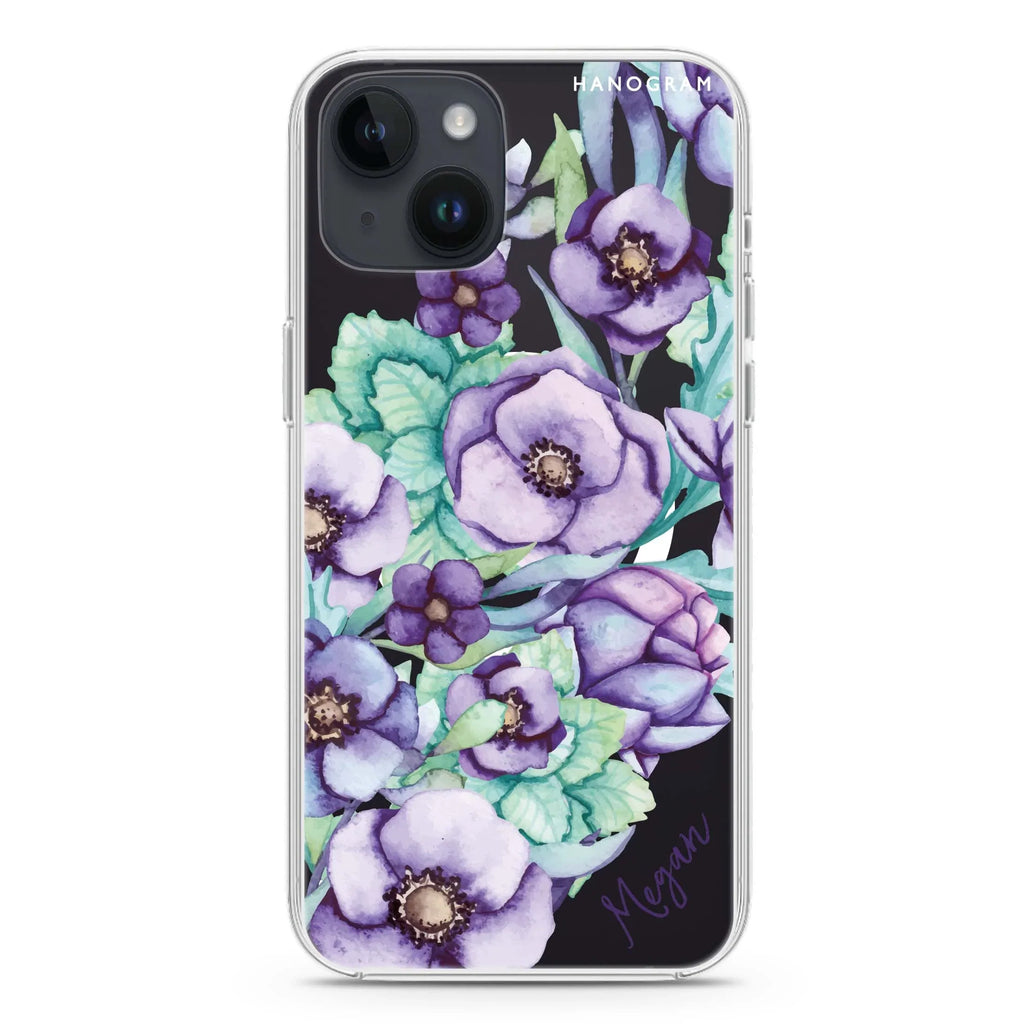 Purple Floral II iPhone 13 MagSafe Compatible Ultra Clear Case