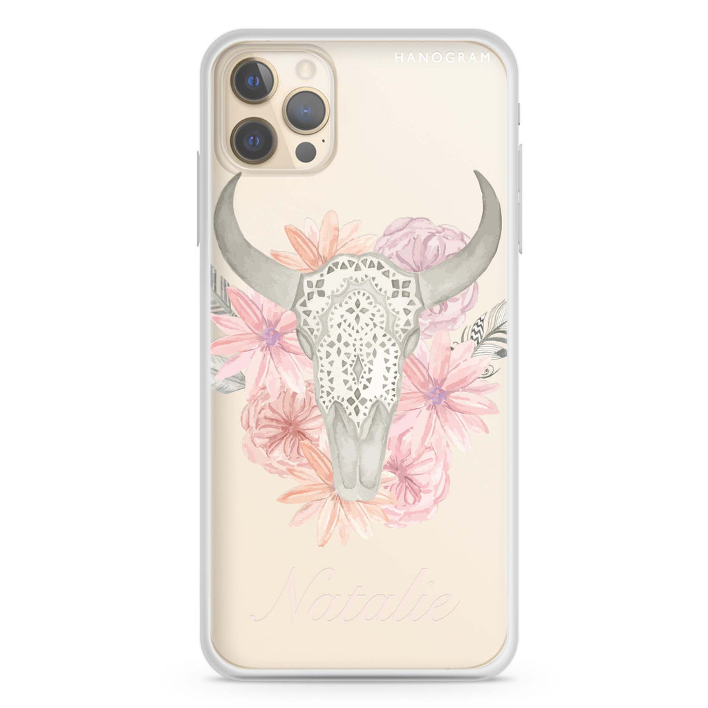 Skull Bull & Watercolor Flowers iPhone 12 Pro Max Ultra Clear Case