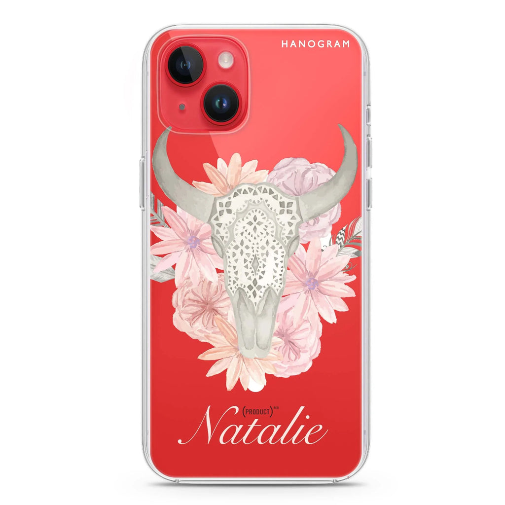 Skull Bull & Watercolor Flowers iPhone 13 MagSafe Compatible Ultra Clear Case