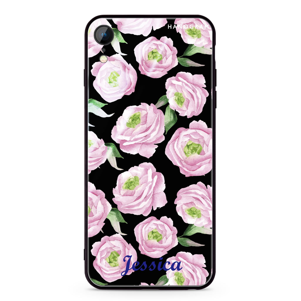 Watercolor pink floral iPhone XR Glass Case