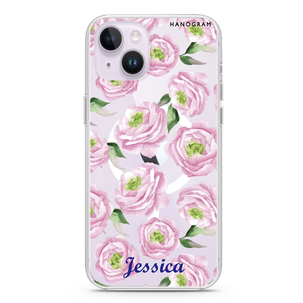 Watercolor pink floral iPhone 13 MagSafe Compatible Ultra Clear Case