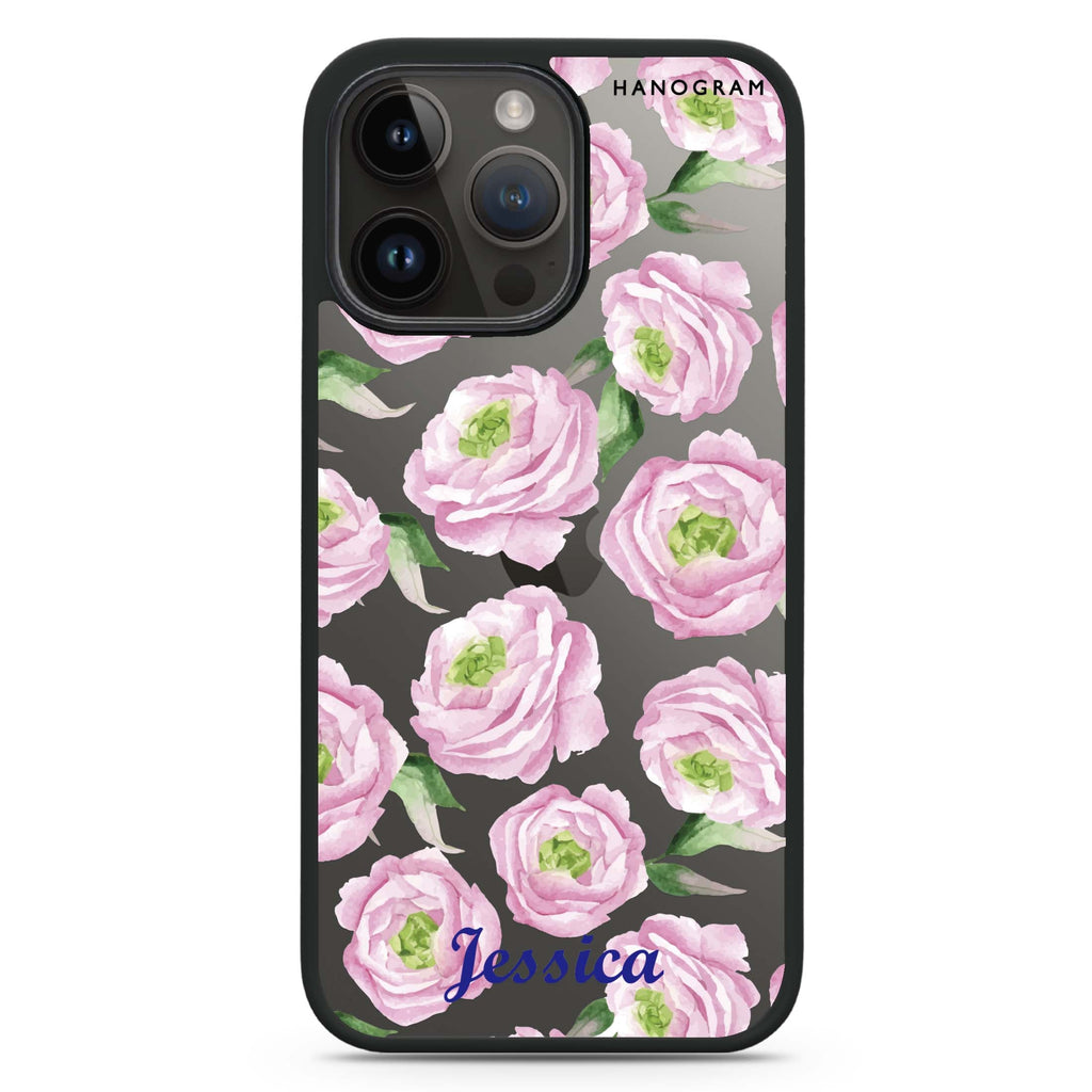 Watercolor pink floral iPhone 14 Pro Impact Guard Bumper Case