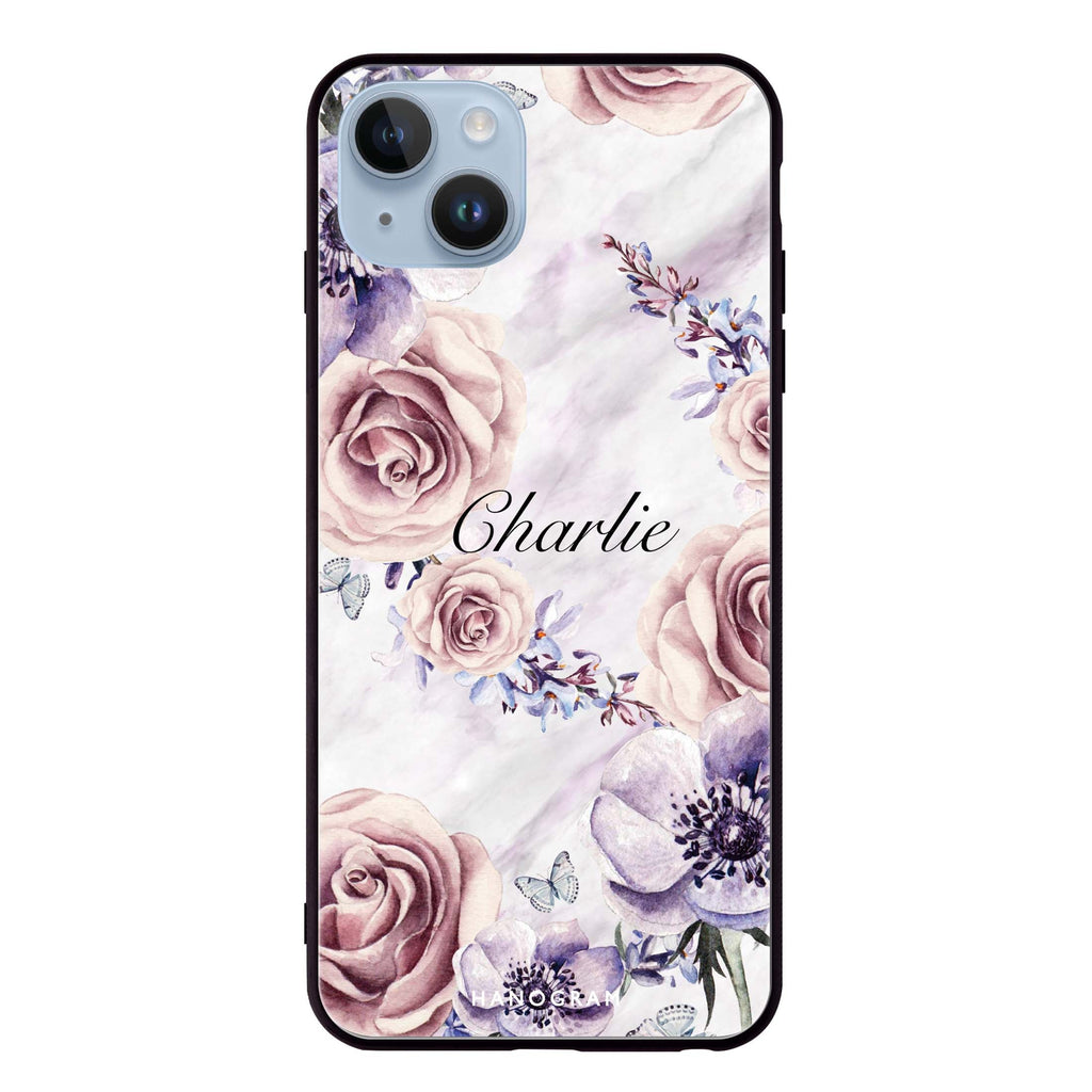 White Marble & Flower iPhone 13 Glass Case