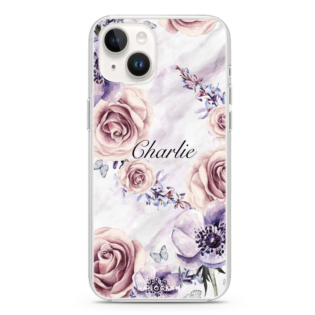 White Marble & Flower iPhone 13 MagSafe Compatible Ultra Clear Case