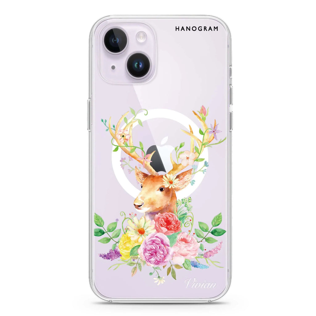 Floral & Deer iPhone 13 MagSafe Compatible Ultra Clear Case