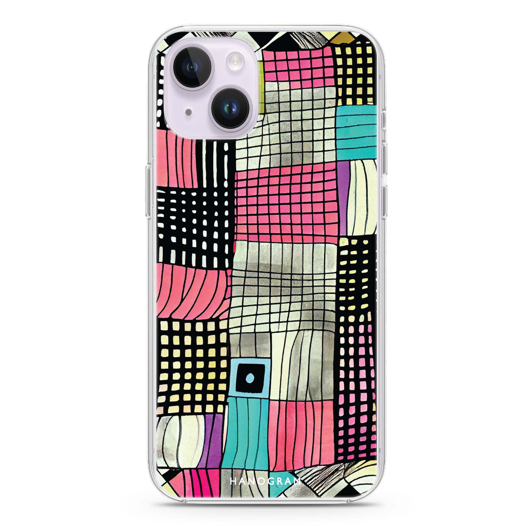 Abstract Checked Pattern iPhone 14 Plus Ultra Clear Case