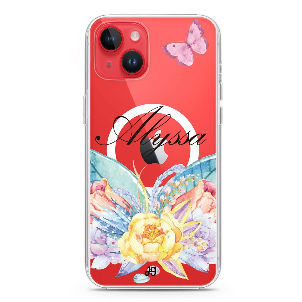 Butterfly and Abloom Rose iPhone 13 MagSafe Compatible Ultra Clear Case