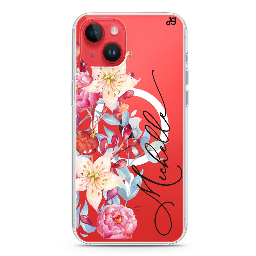 Pink Watercolor Floral Bouquet iPhone 13 MagSafe Compatible Ultra Clear Case