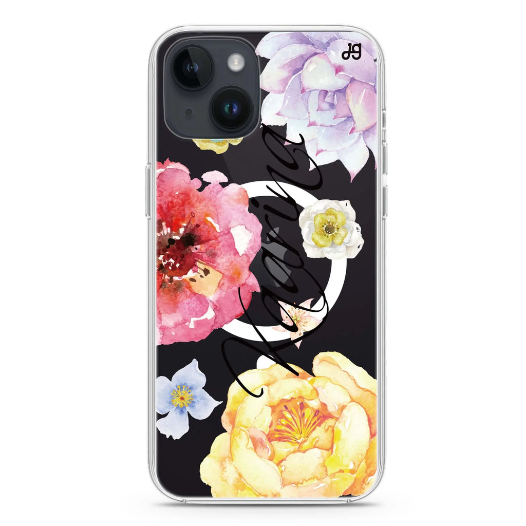 Colorful Watercolor Flowers iPhone 13 MagSafe Compatible Ultra Clear Case