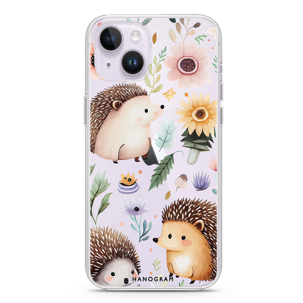 Hedgehog & Floral iPhone 14 Plus Ultra Clear Case