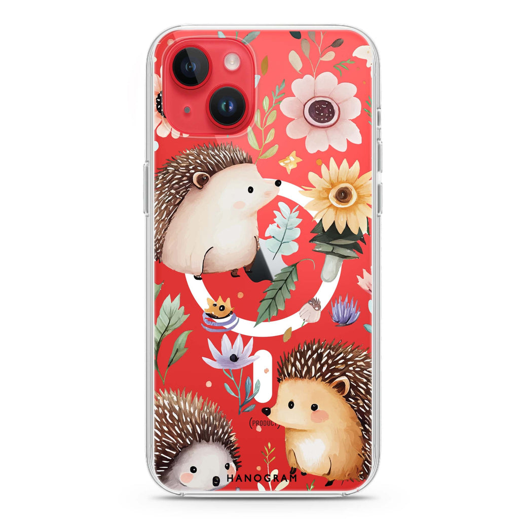 Hedgehog & Floral iPhone 13 MagSafe Compatible Ultra Clear Case