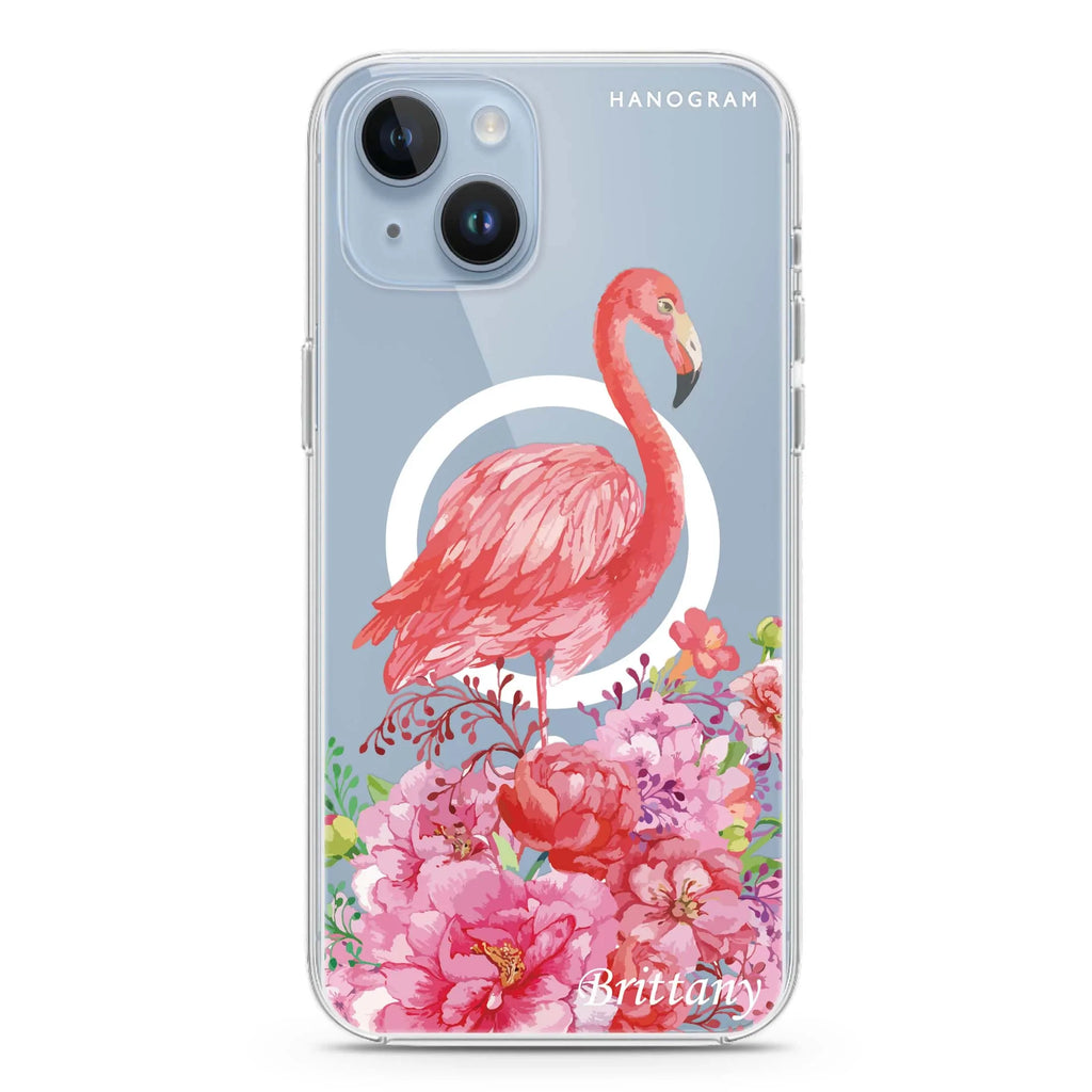 Flamingo & Flower iPhone 13 MagSafe Compatible Ultra Clear Case