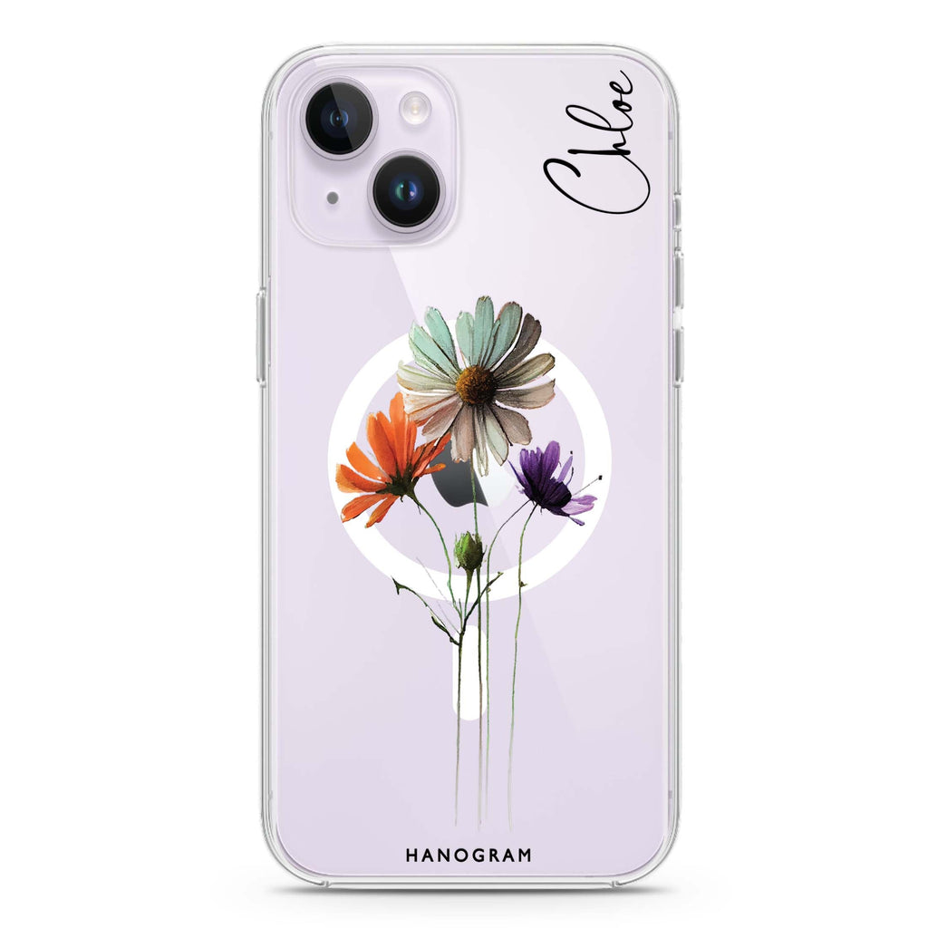 A watercolour floral iPhone 13 MagSafe Compatible Ultra Clear Case