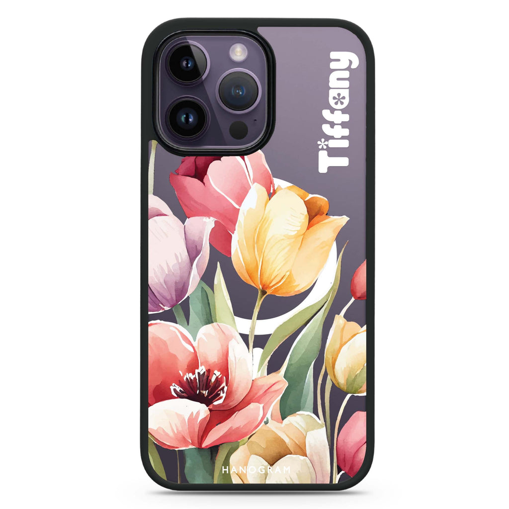 Watercolor tulip iPhone 14 Pro MagSafe Compatible Impact Guard Bumper Case